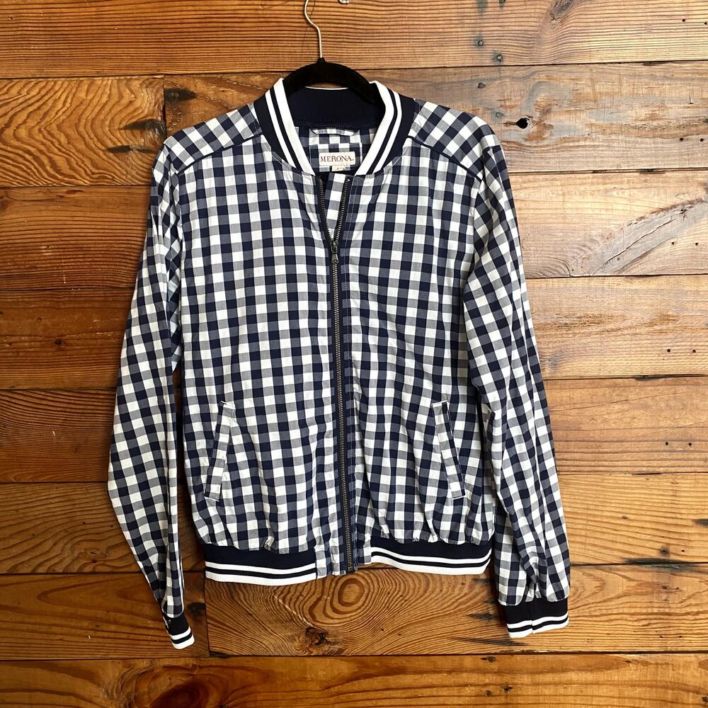 Merona 100% Cotton Gingham Plaid Bomber Jacket size Large